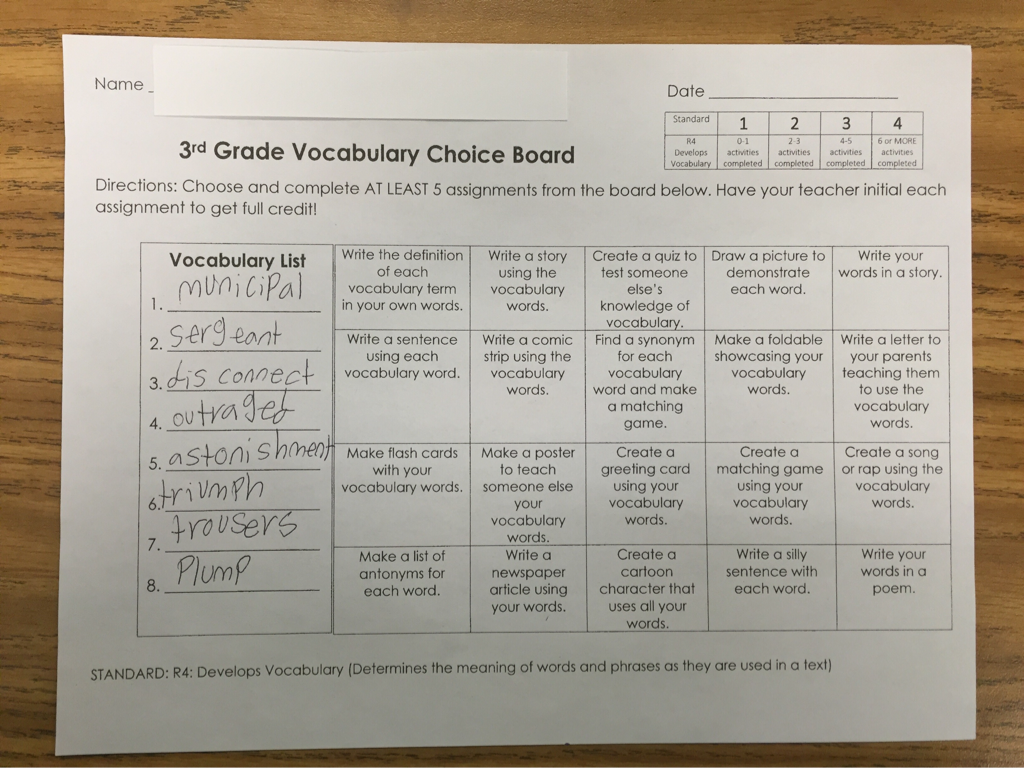 vocabulary assignment ideas